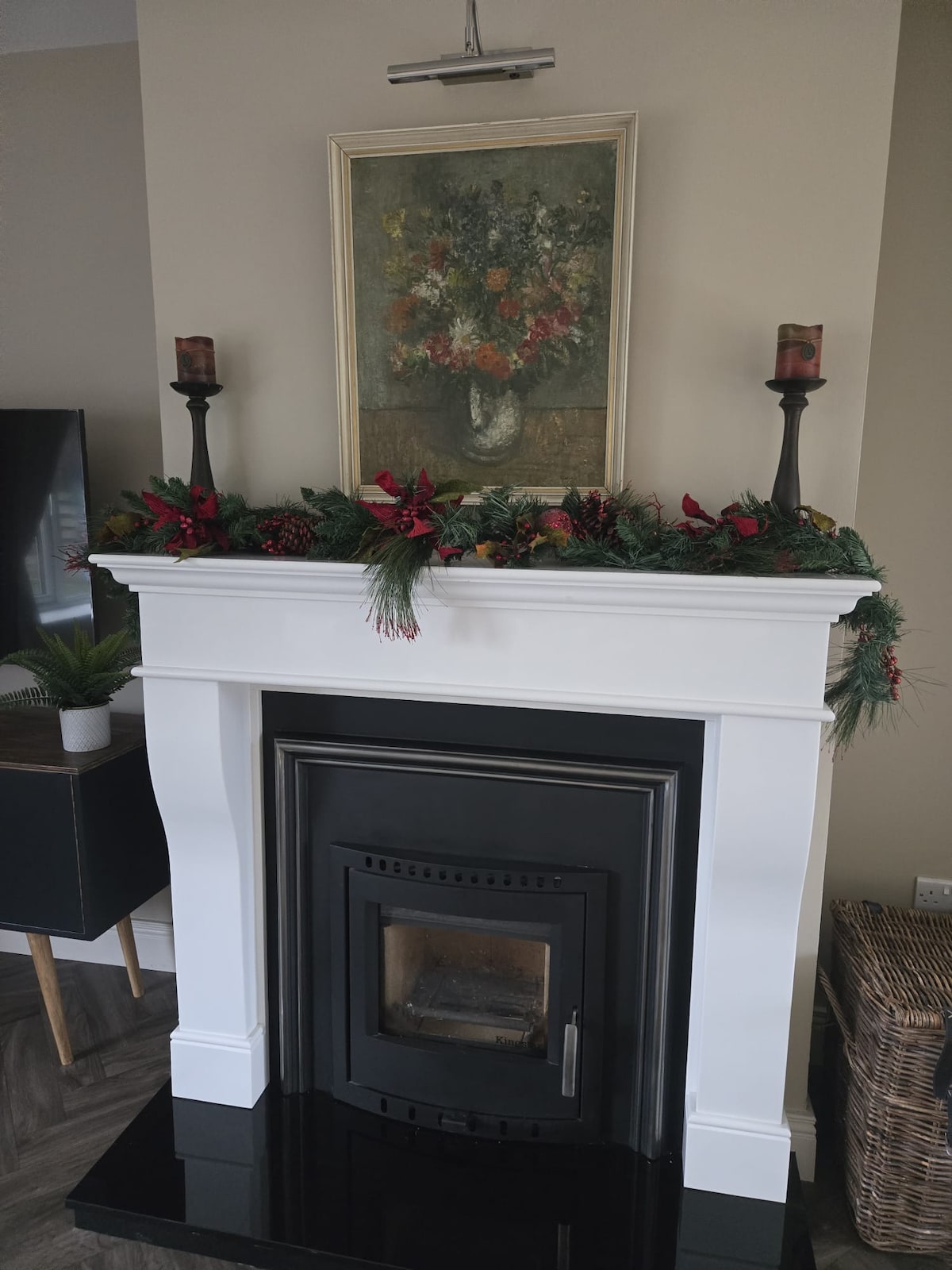 Wood-burning stove in living room